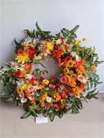 HANDMADE FLORAL HANGING WREATH. 28 INCHES ROUND