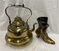 Brass tea pot and shoe