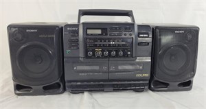 Sony boombox with CD and cassette player, turns on