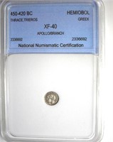 450-420 BC Apollo / Branch NNC XF40 Hemiobol