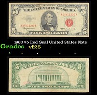 1963 $5 Red Seal United States Note Grades vf+