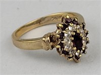 18K Gold, Garnet & Diamond Ring.