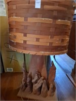 MCM Cypress knees lamp 28 1/2 " with wooden shade