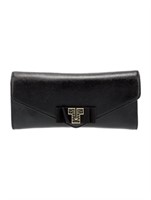 Tory Burch Blk Leather Gold-tone Grosgrain Clutch