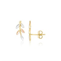 14k Tri-color Gold Sprig Climber Stud Earrings