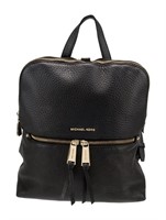 Michael Kors Blk Leather Gold-tone Backpack