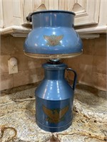 Vintage Blue Military Metal Milk Can Hurricane