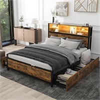 Oudiec Queen Size Platform Bed with 4 Drawers and