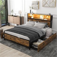 Oudiec Queen Size Platform Bed with 4 Drawers and