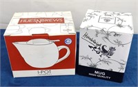 HuesNBrews Teapot & Porcelain Cup - New