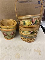 Six wooden baskets - decorated w/tulips & flowers