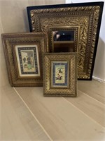 Framed Asian Art and Gold Mirror