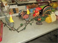 COLLECTION OF METAL ROOSTER YARD ART