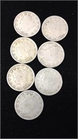 Set a seven US liberty Nickels ,  various years