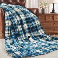OCTROT Heated Blanket Twin  62x84 Blue Plaid