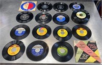 Group of 45’s vinyl singles in box approx 36 count