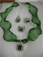 Fini Emerald Jewelry Set- Choker, Ring, Earrings