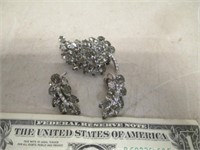 Vintage Matching Silver Tone Brooch & Earring