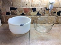 2- Pyrex bowls white and clear
