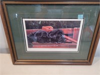 Black Lab Puppies in Red Wagon Signed & Numbered