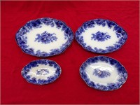 4 PC SERVING PLATES BLUE/WHITE ORMONDE ALFRED