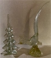 2 BLOWN GLASS DECOR CHRISTMAS TREE PHEASANT