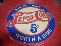 23.5" round Pepsi-Cola metal sign