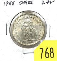1958 Swiss 2 francs