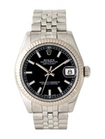 18k Gold Rolex Datejust Black Dial Watch 28mm