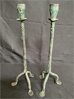 Pair of vintage wrought iron candlesticks