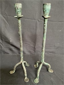 Pair of vintage wrought iron candlesticks