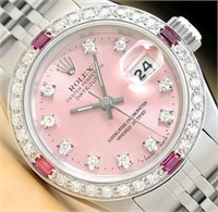 Rolex Ladies Datejust Pink MOP Ruby Diamond Watch