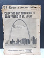1968 Detroit Tigers World Champions newspaper