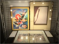 3 framed & matted prints, size of largest 30x40