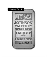 Vintage JM .999 Fine SIlver Bar - 1 oz. ASW