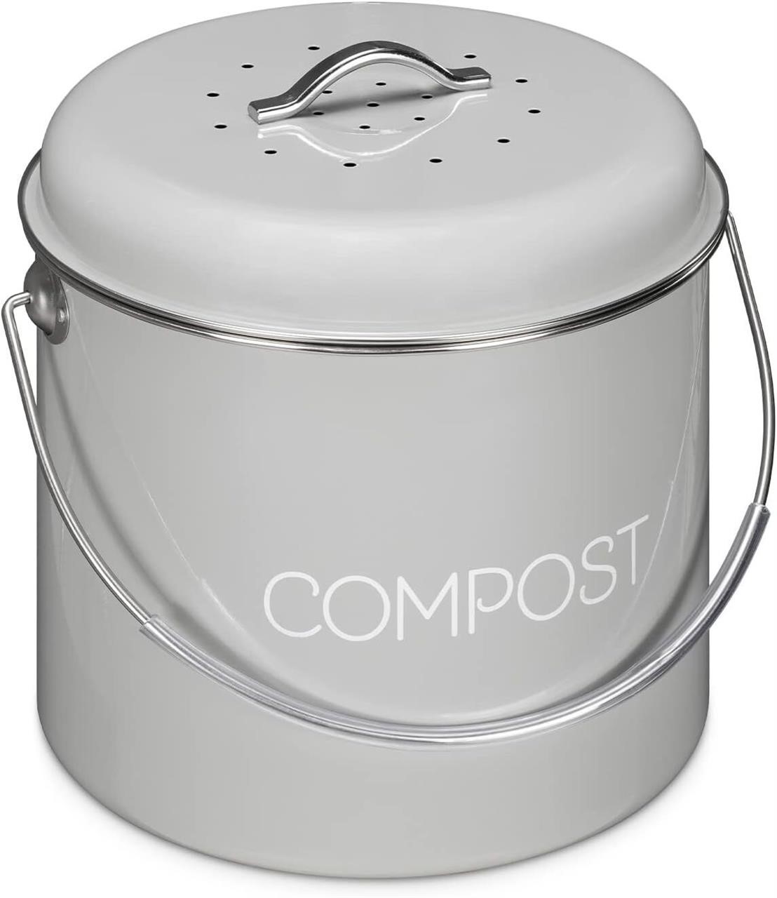 1.3 Gallon Metal Compost Caddy Bin - Gray 5L