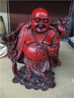 Vintage  Red Traveling Buddha statue Resin