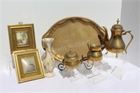 Brass Tea Service Set, Prints & Vase