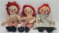 (3) Vintage Raggedy Ann I Love You Dolls
