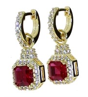 Asscher Cut 3.50 ct Ruby Dangle Earrings