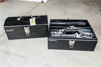 2 Black Tool Boxes, (1 w/2 Adjustable Wrenches,
