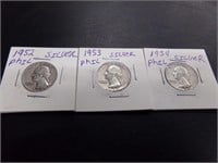 3-silver quarters 1952p-1953p-1954p