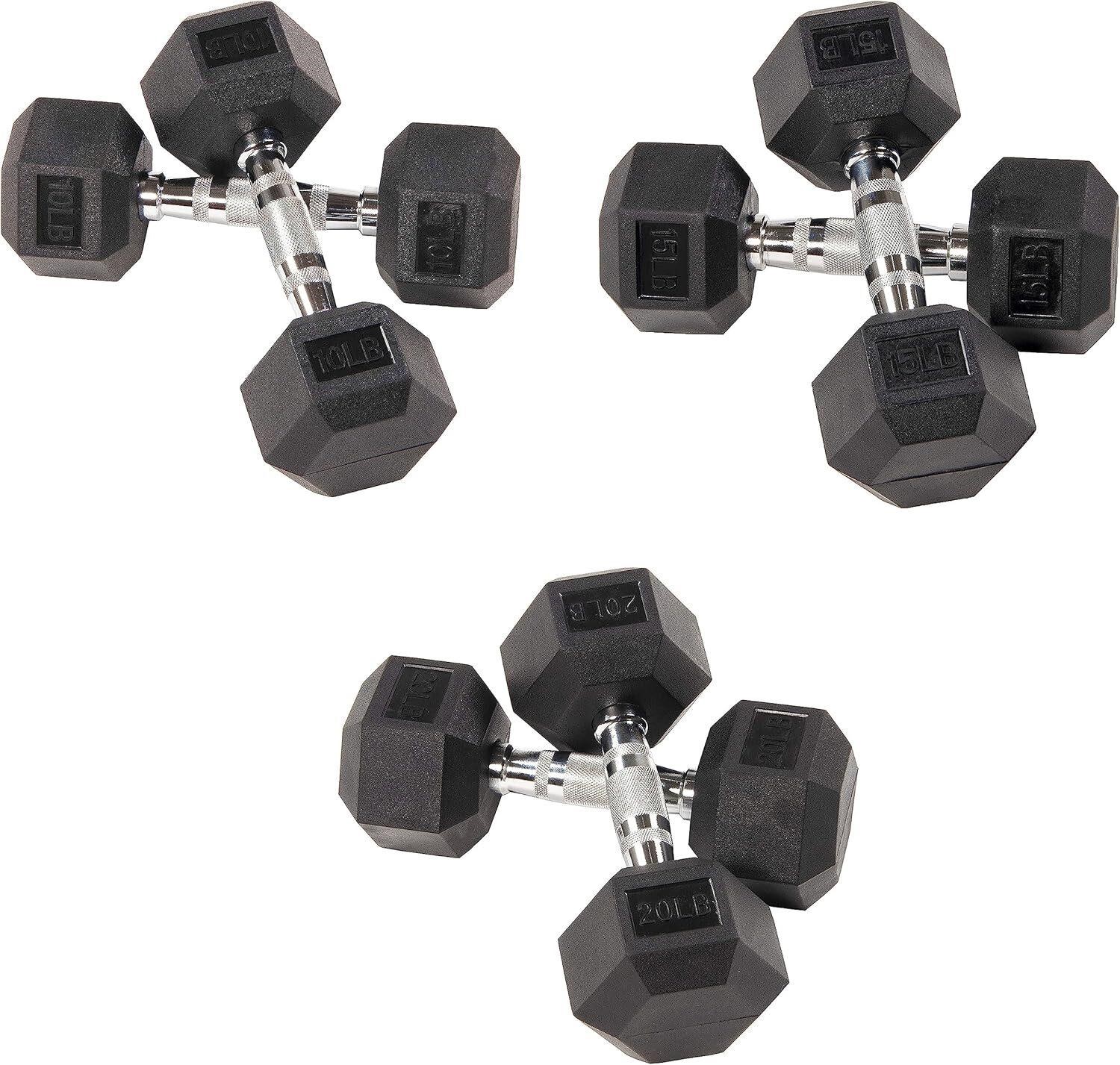 SF Rubber Coated Hex Dumbbell Sets 10  15  20LB