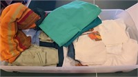 Tote of Vintage tablecloths and linens
