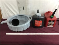 Oil Change Basin, Funnel, Recycling Can, Gas Can