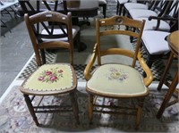 2- NEEDLEPOINT BOTTOM ANTIQUE WOODEN CHAIRS