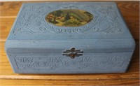 Vintage Painted Wood Jewlery Box +
