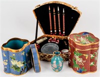 Vintage Chinese Cloisonne Tea Caddy & Ink Stone