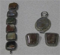 Agate Stone Inlay Earrings, Bracelet & Pendant