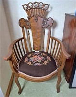 Antique high back chair with needle point seat